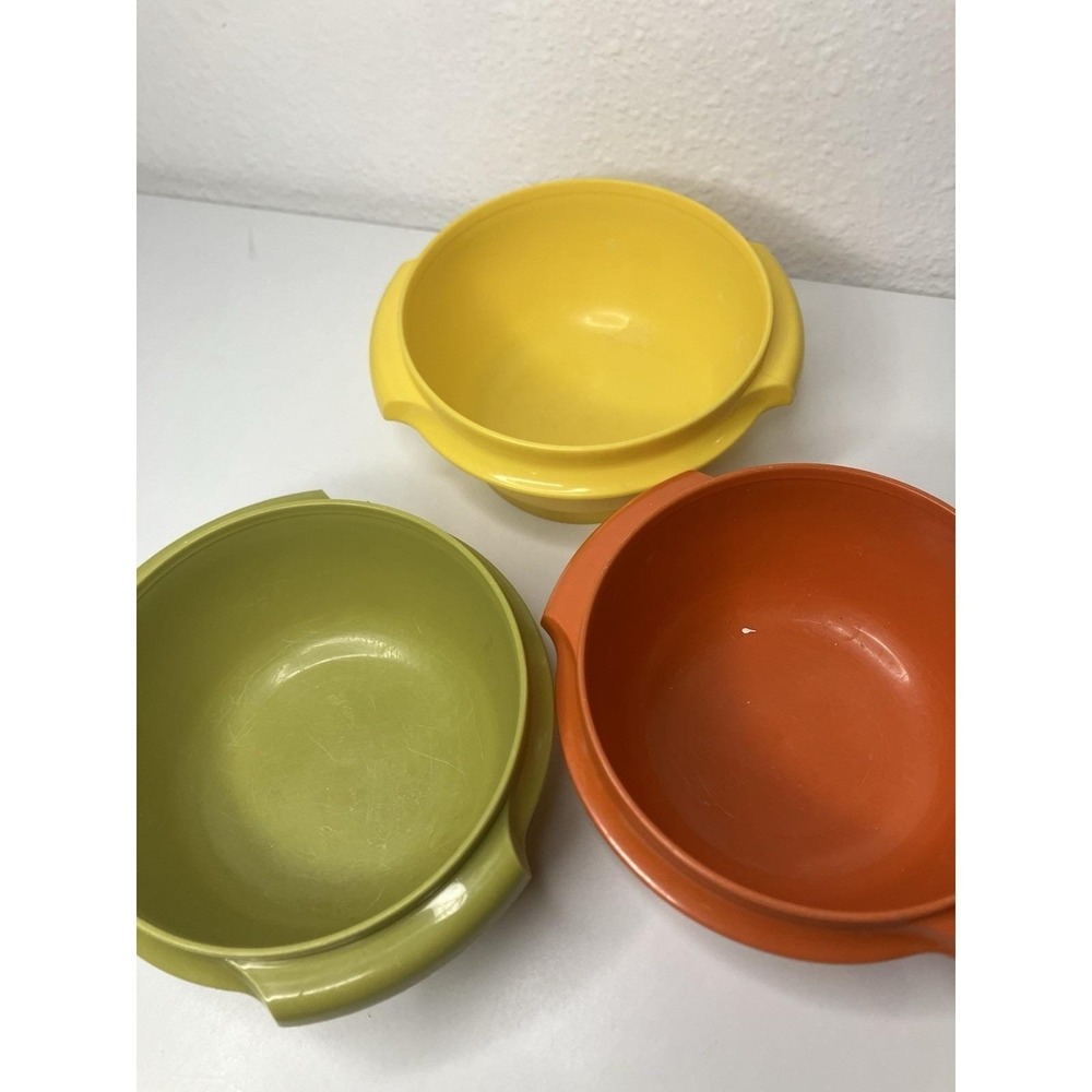 VTG 1970's Tupperware Harvest Snack Bowls Servalier Gold Burnt Orange Avocado - Picture 4 of 13